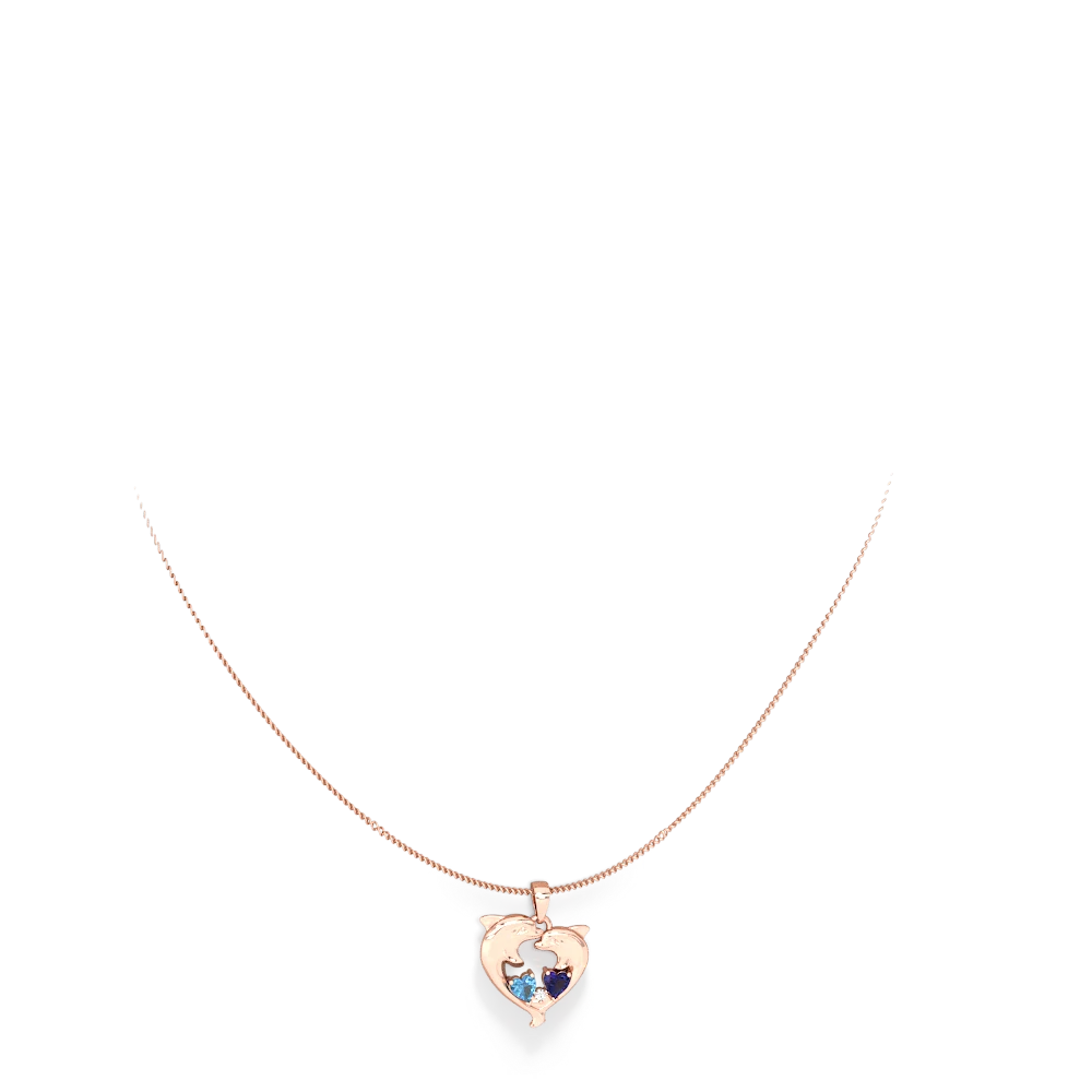 Blue Topaz Dolphin Heart 14K Rose Gold pendant P5820