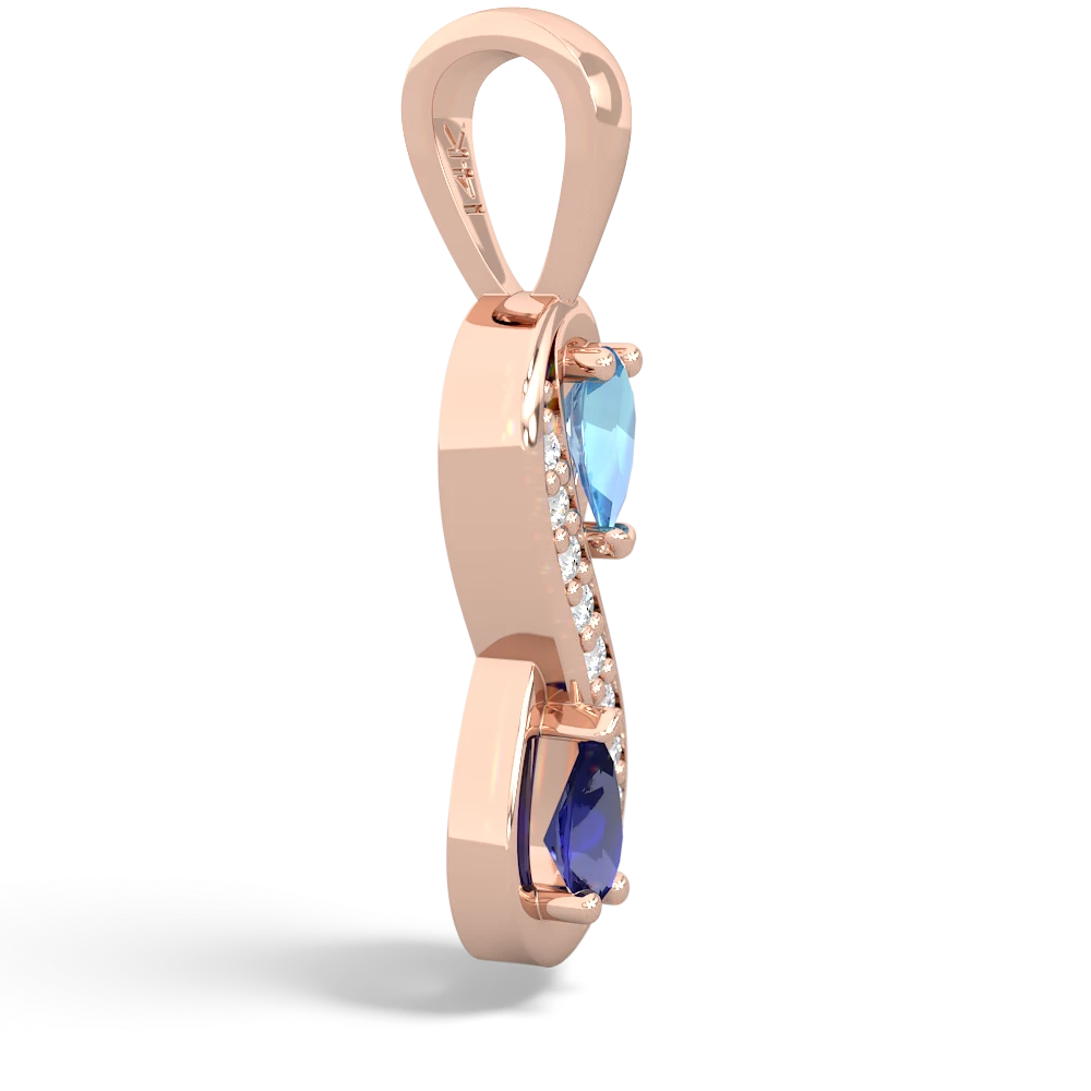 Blue Topaz Diamond Infinity 14K Rose Gold pendant P5390