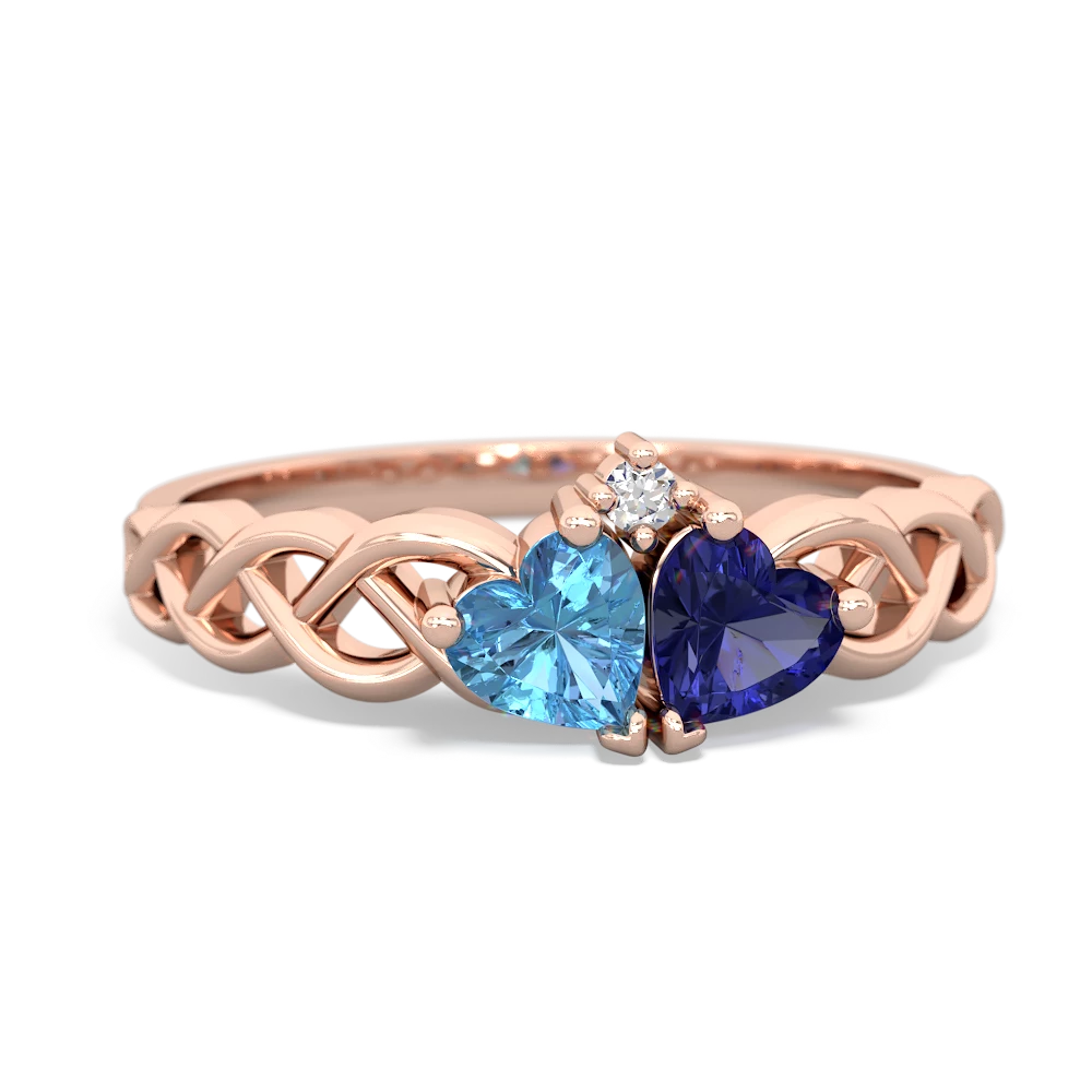 Blue Topaz Heart To Heart Braid 14K Rose Gold ring R5870