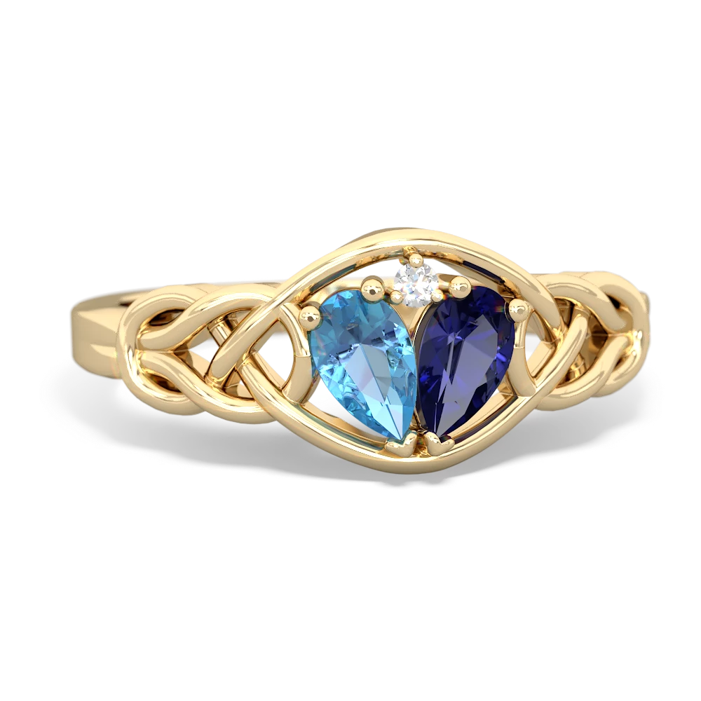 Blue Topaz Celtic Love Knot 14K Yellow Gold ring R5420