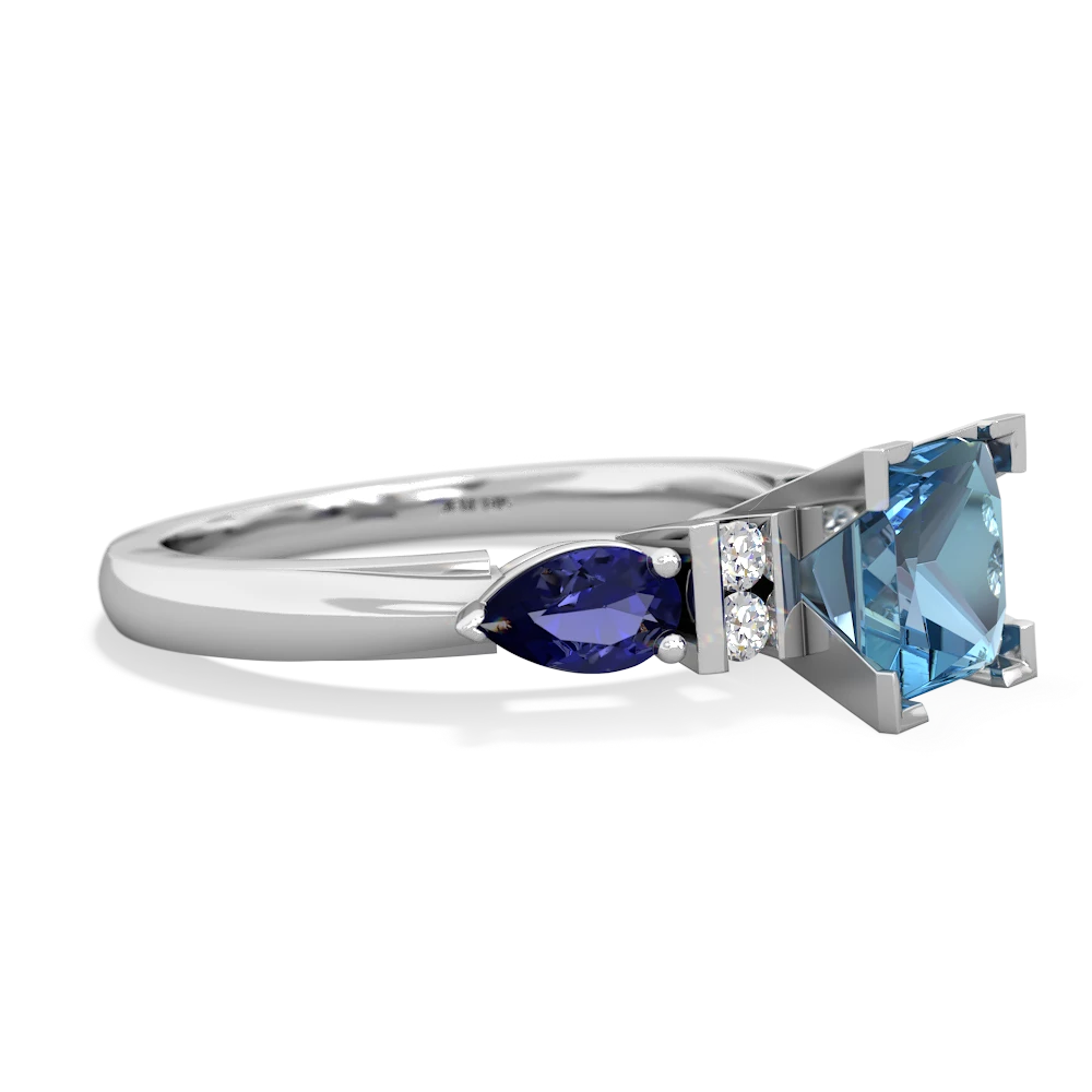 Blue Topaz 6Mm Princess Eternal Embrace Engagement 14K White Gold ring C2002