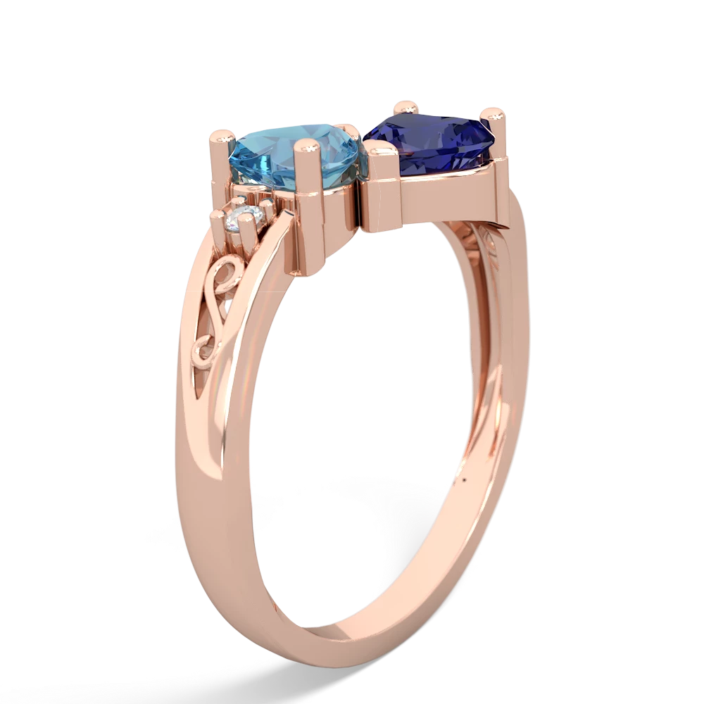 Blue Topaz Snuggling Hearts 14K Rose Gold ring R2178