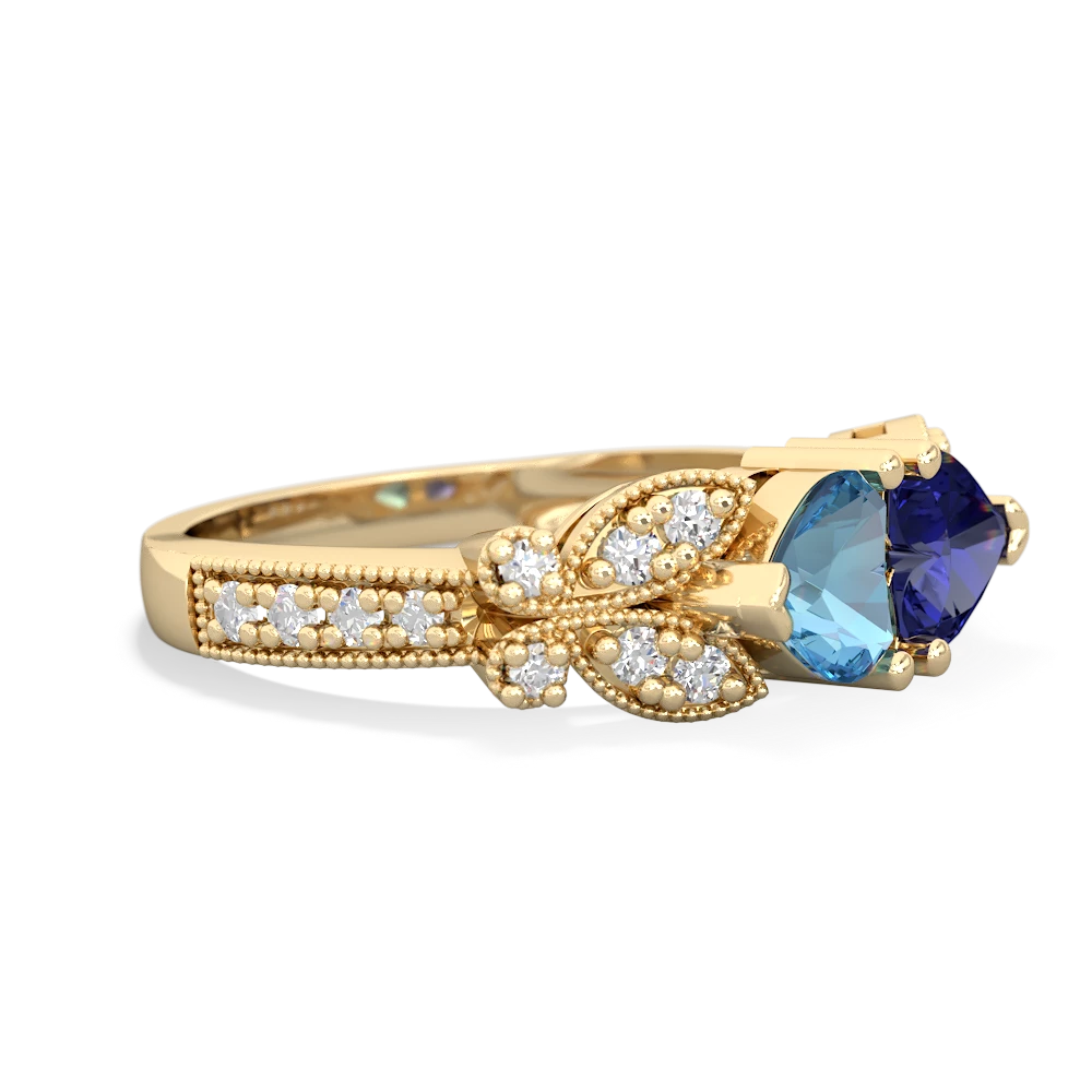 Blue Topaz Diamond Butterflies 14K Yellow Gold ring R5601