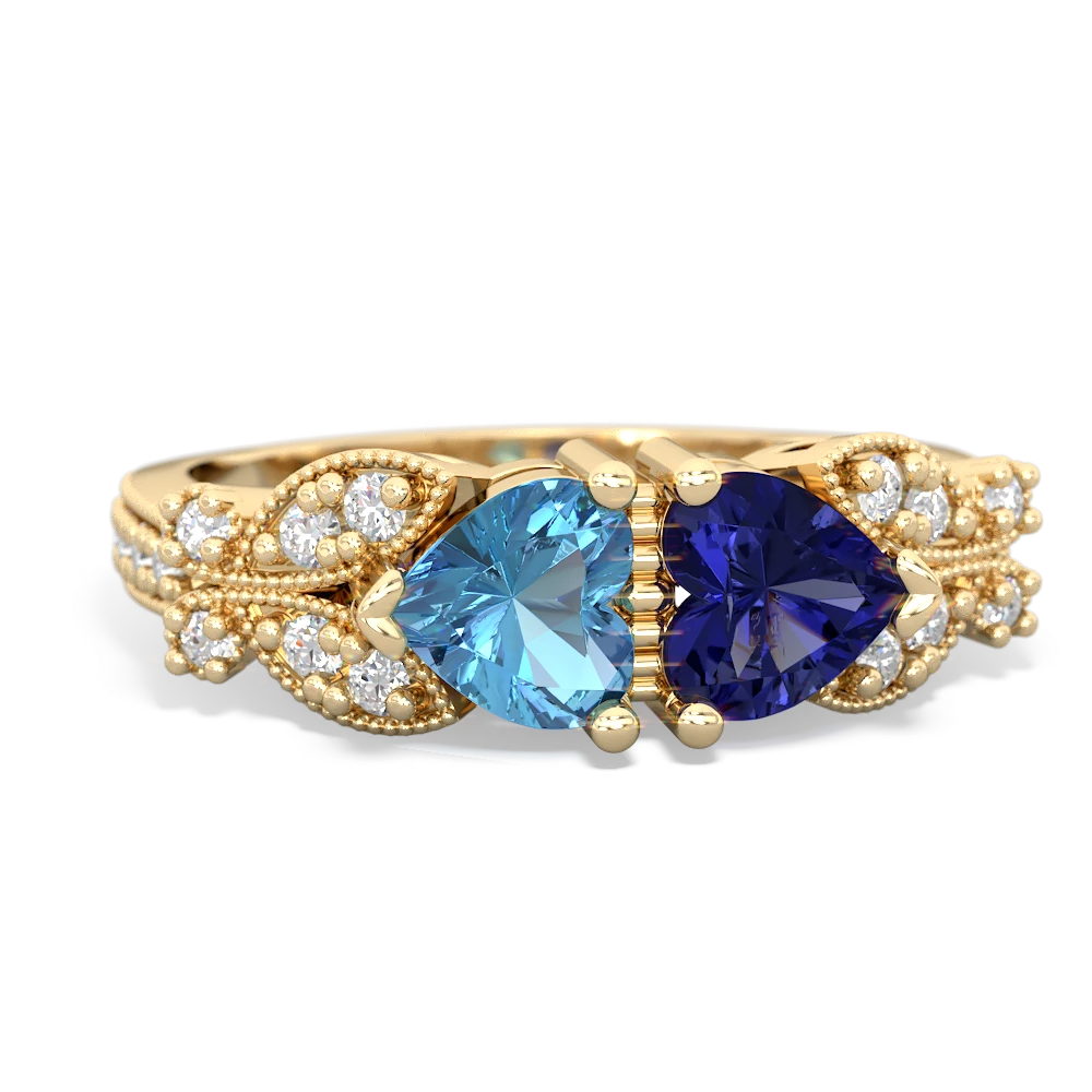 Blue Topaz Diamond Butterflies 14K Yellow Gold ring R5601