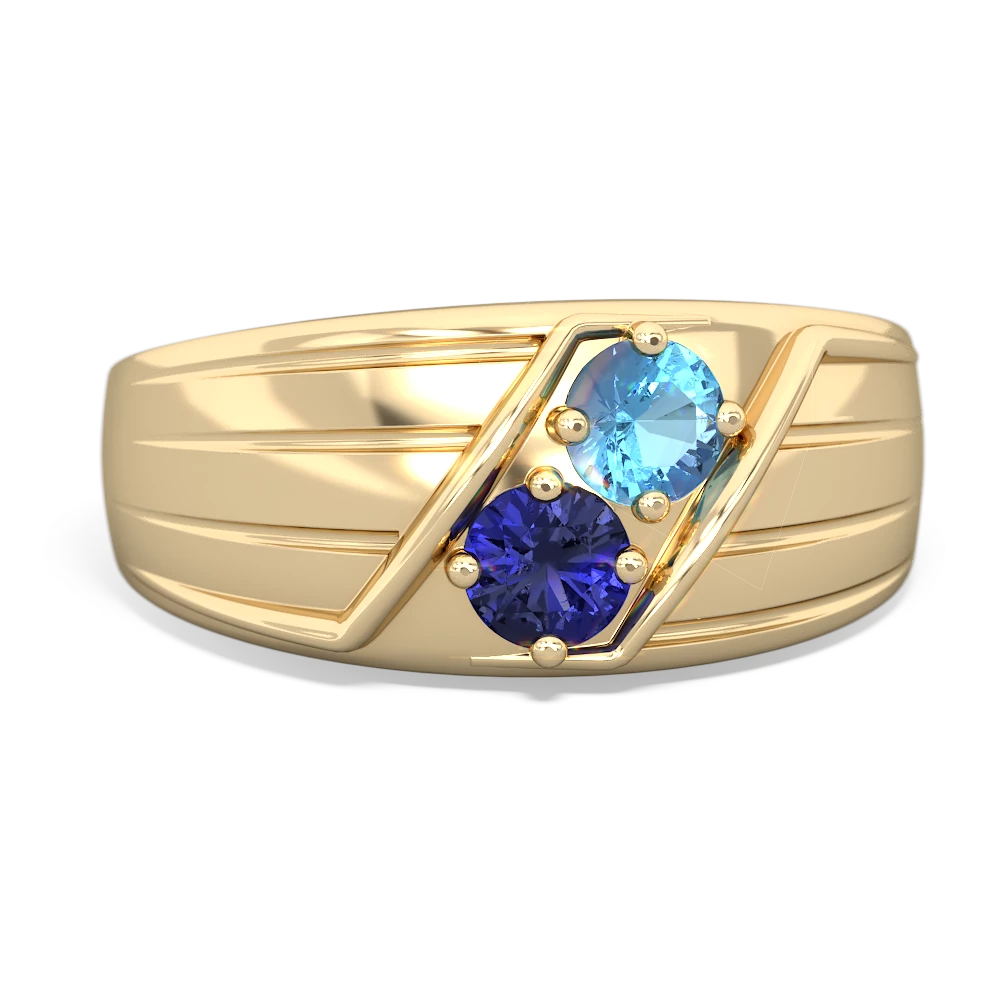 Blue Topaz Men's Streamline 14K Yellow Gold ring R0460