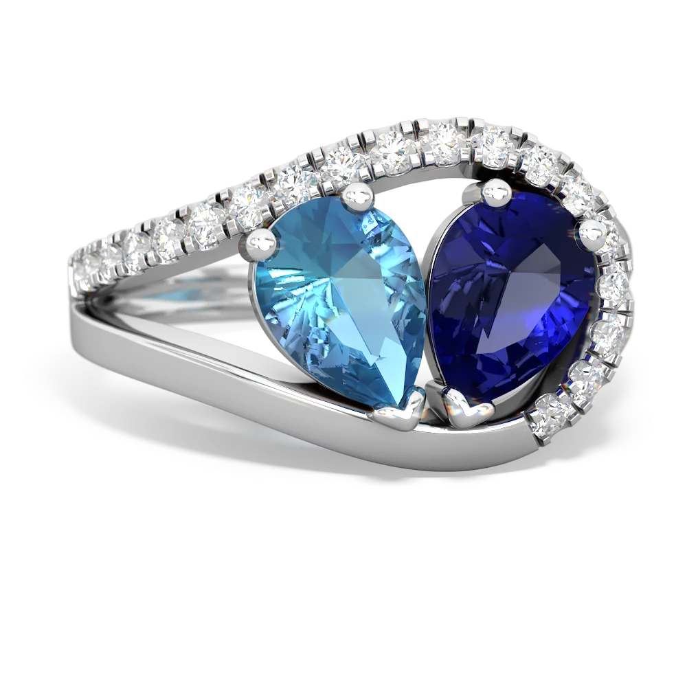 Blue Topaz Nestled Heart Keepsake 14K White Gold ring R5650