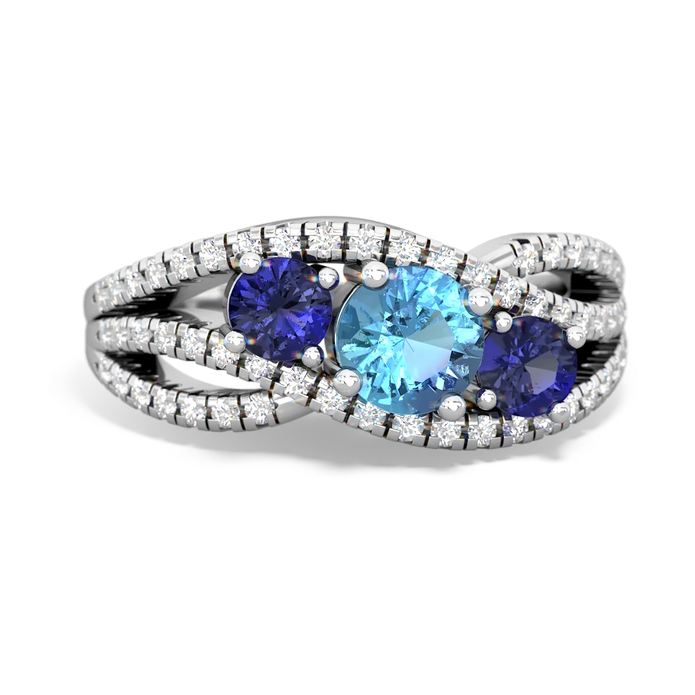 Blue Topaz Three Stone Aurora 14K White Gold ring R3080