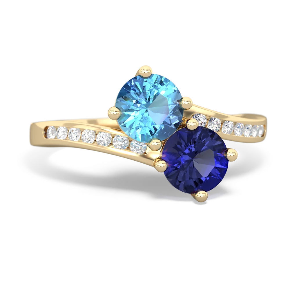 Blue Topaz Channel Set Two Stone 14K Yellow Gold ring R5303