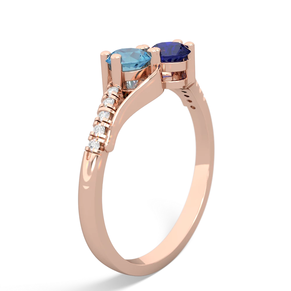 Blue Topaz Infinity Pave Two Stone 14K Rose Gold ring R5285