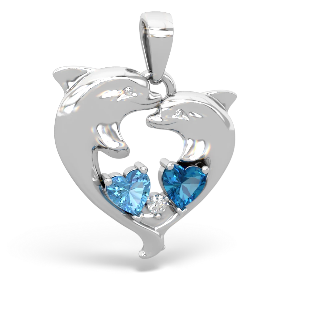 Blue Topaz Dolphin Heart 14K White Gold pendant P5820