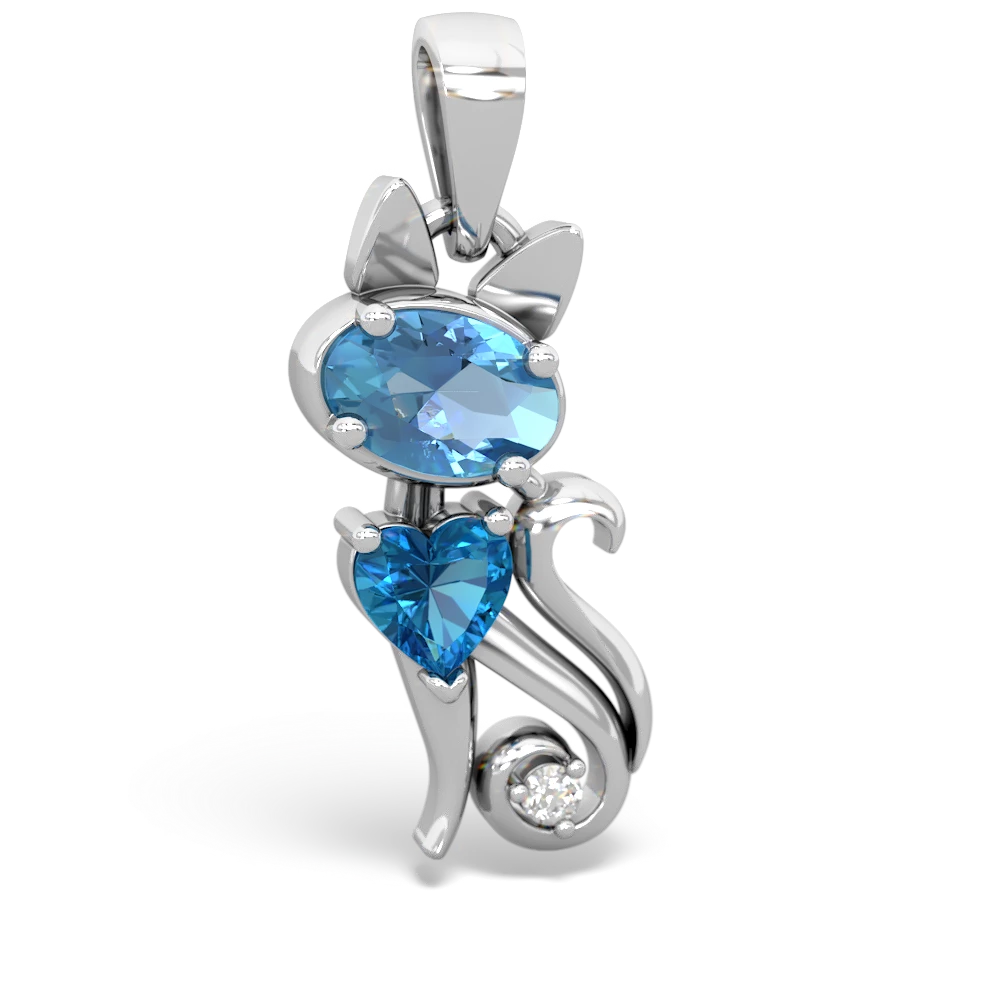 Blue Topaz Kitten 14K White Gold pendant P5780