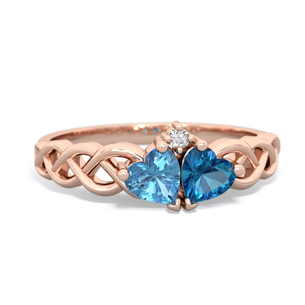 Blue Topaz Heart To Heart Braid 14K Rose Gold ring R5870