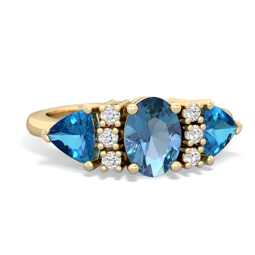 Blue Topaz Antique Style Three Stone 14K Yellow Gold ring R2186