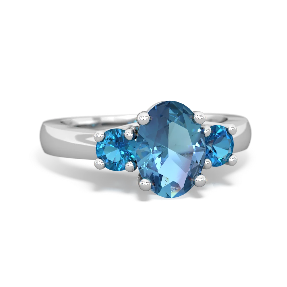 Blue Topaz Three Stone Oval Trellis 14K White Gold ring R4024