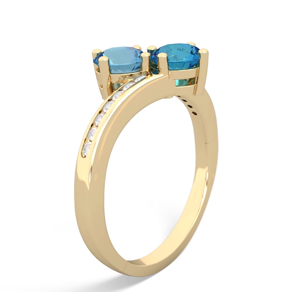 Blue Topaz Channel Set Two Stone 14K Yellow Gold ring R5303