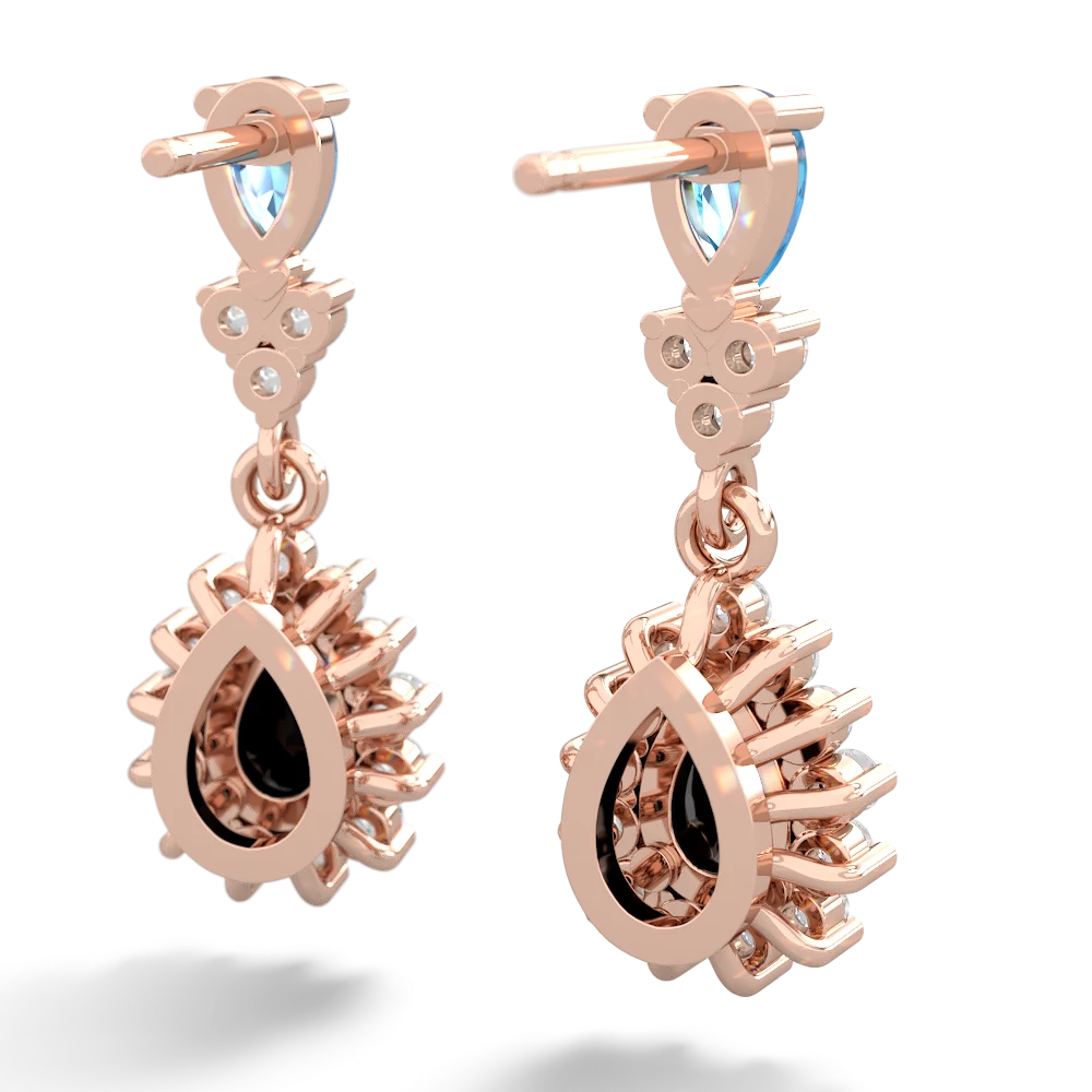 Blue Topaz Halo Pear Dangle 14K Rose Gold earrings E1882