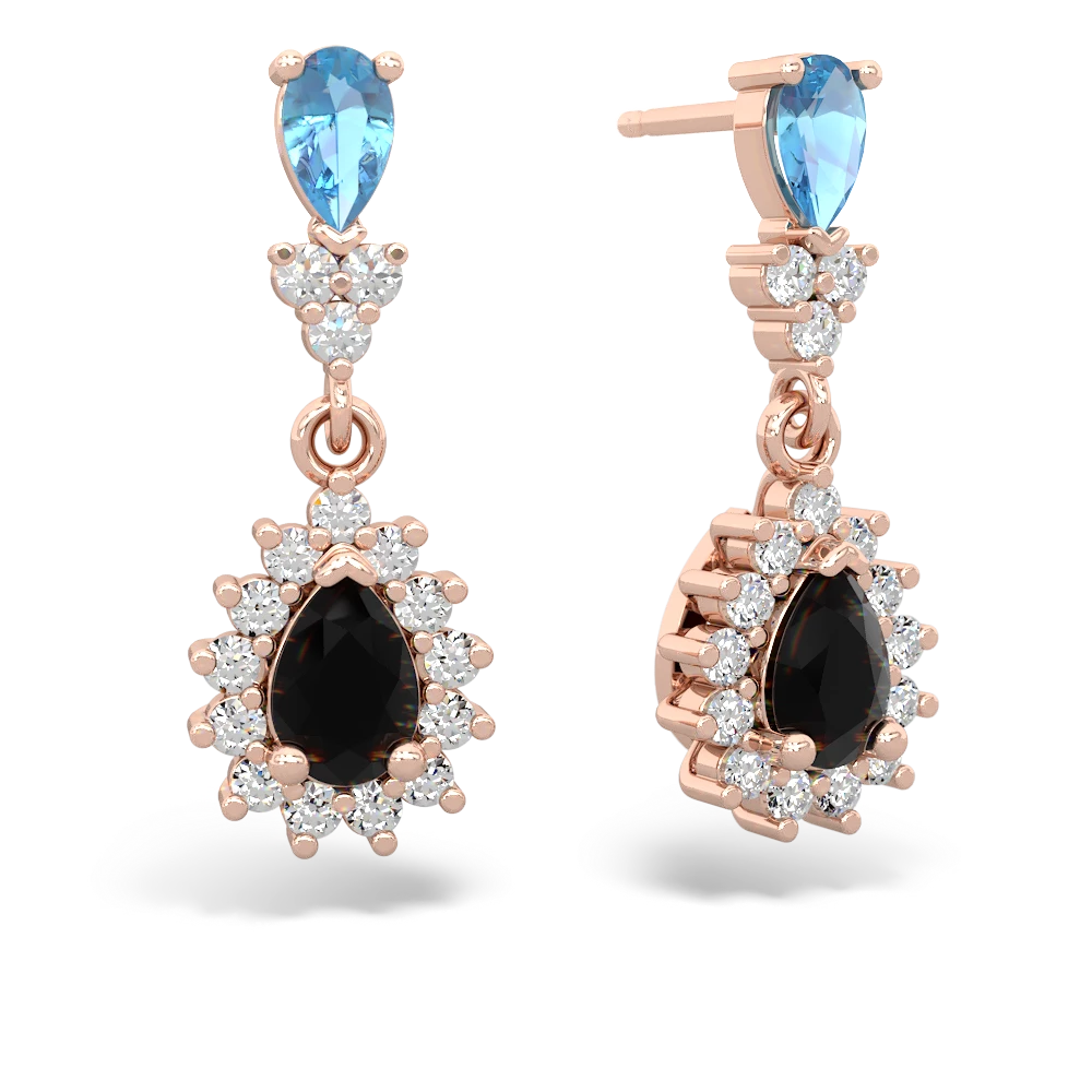 Blue Topaz Halo Pear Dangle 14K Rose Gold earrings E1882