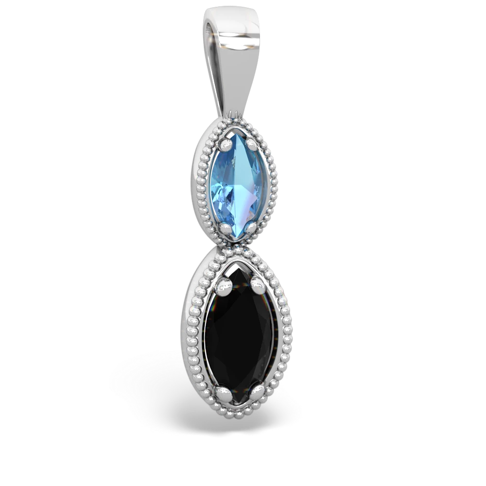 Blue Topaz Antique-Style Halo 14K White Gold pendant P5700