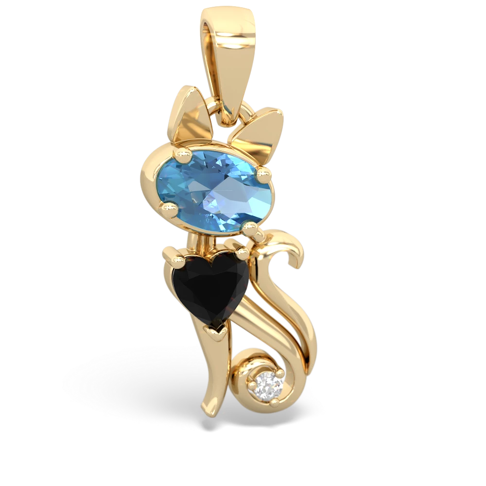 Blue Topaz Kitten 14K Yellow Gold pendant P5780