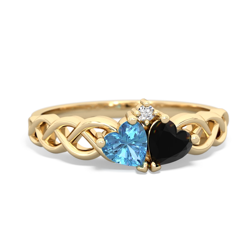 Blue Topaz Heart To Heart Braid 14K Yellow Gold ring R5870