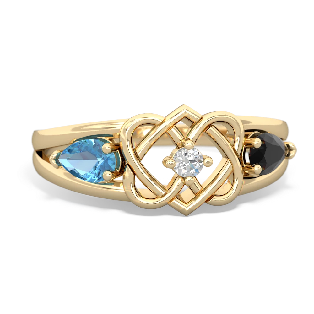 Blue Topaz Hearts Intertwined 14K Yellow Gold ring R5880