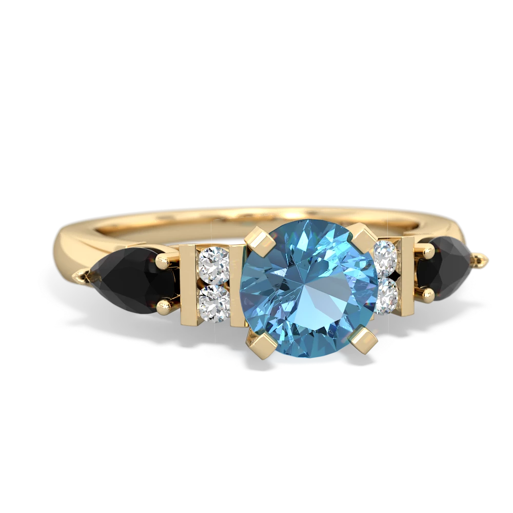 Blue Topaz 6Mm Round Eternal Embrace Engagement 14K Yellow Gold ring R2005