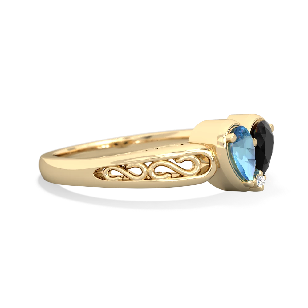 Blue Topaz Filligree 'One Heart' 14K Yellow Gold ring R5070