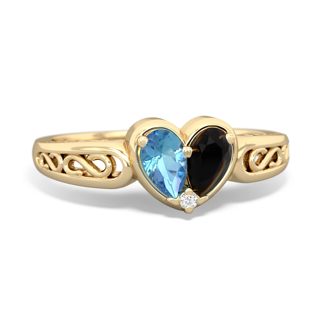 Blue Topaz Filligree 'One Heart' 14K Yellow Gold ring R5070