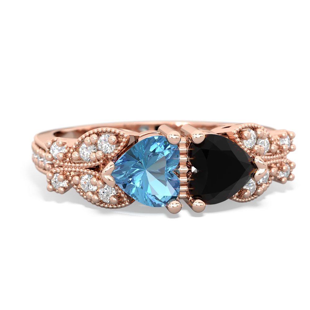 Blue Topaz Diamond Butterflies 14K Rose Gold ring R5601