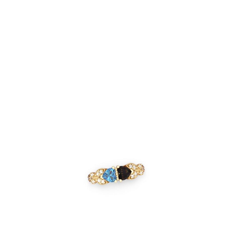 Blue Topaz Diamond Butterflies 14K Yellow Gold ring R5601