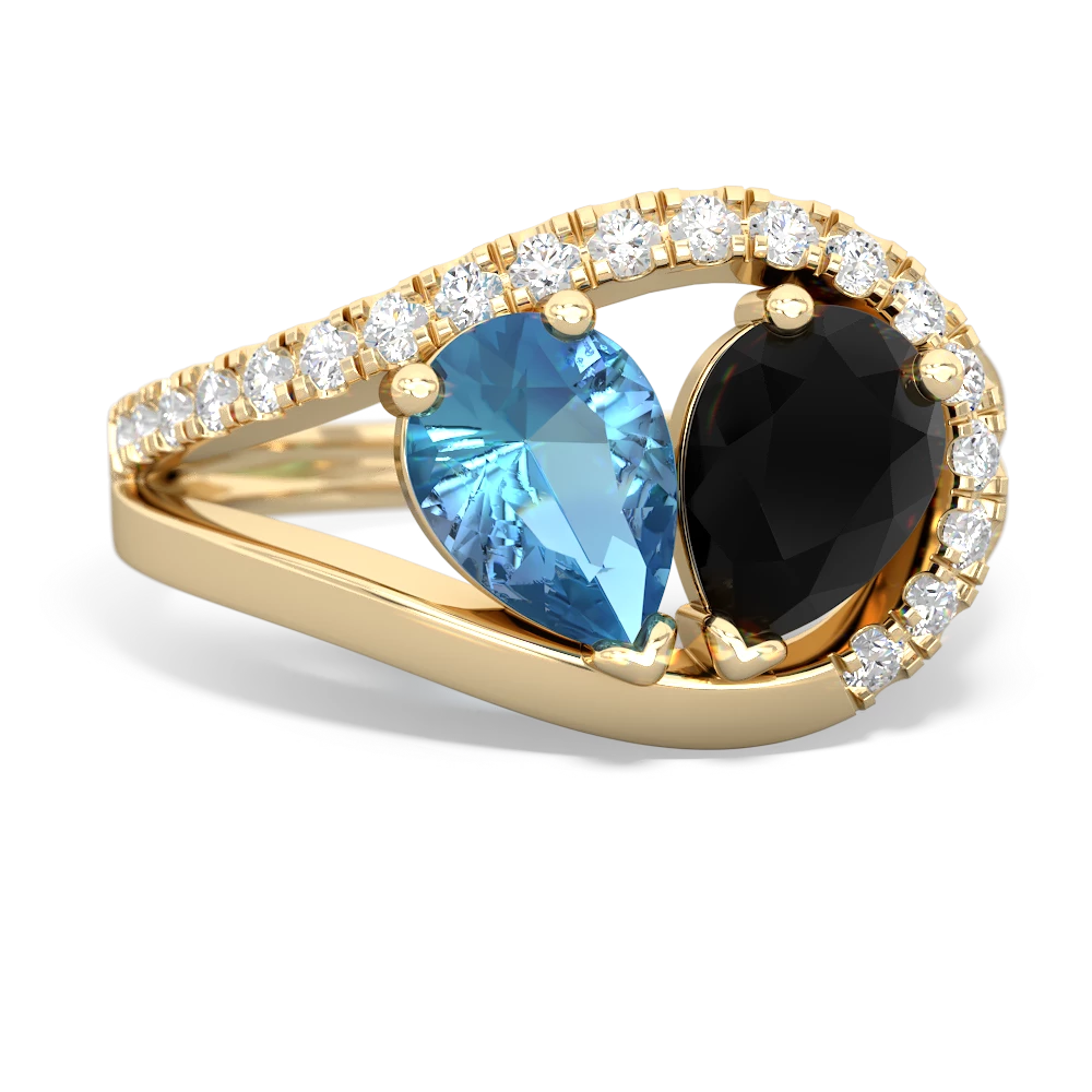 Blue Topaz Nestled Heart Keepsake 14K Yellow Gold ring R5650