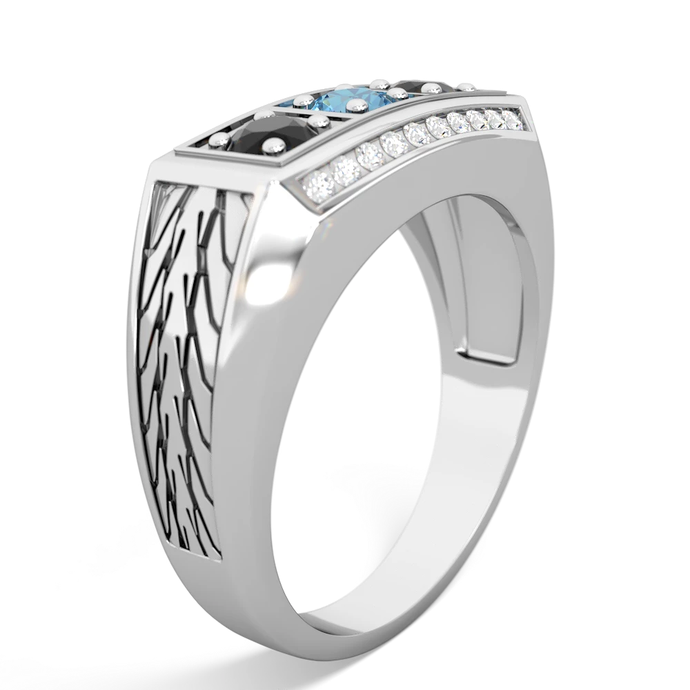 Blue Topaz Three Stone Tire Tread Men's 14K White Gold ring R0520