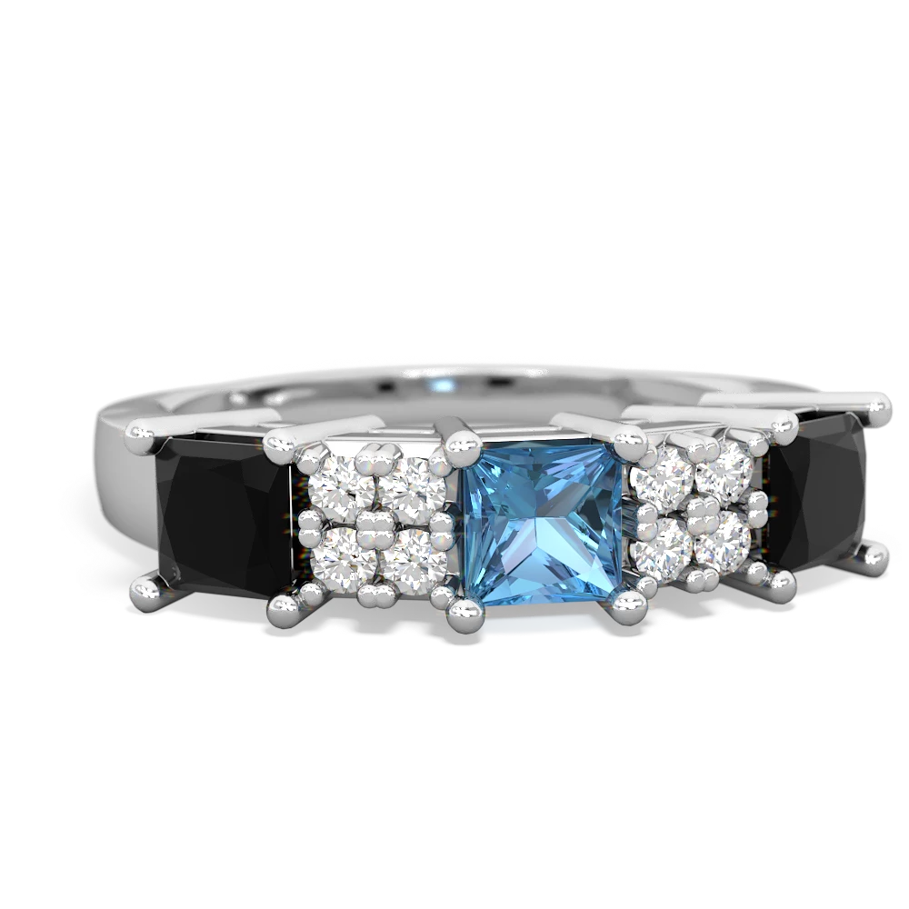 Blue Topaz Three Stone Diamond Cluster 14K White Gold ring R2592