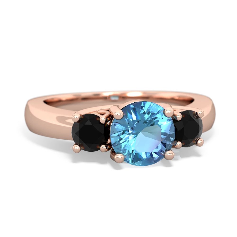 Blue Topaz Three Stone Round Trellis 14K Rose Gold ring R4018