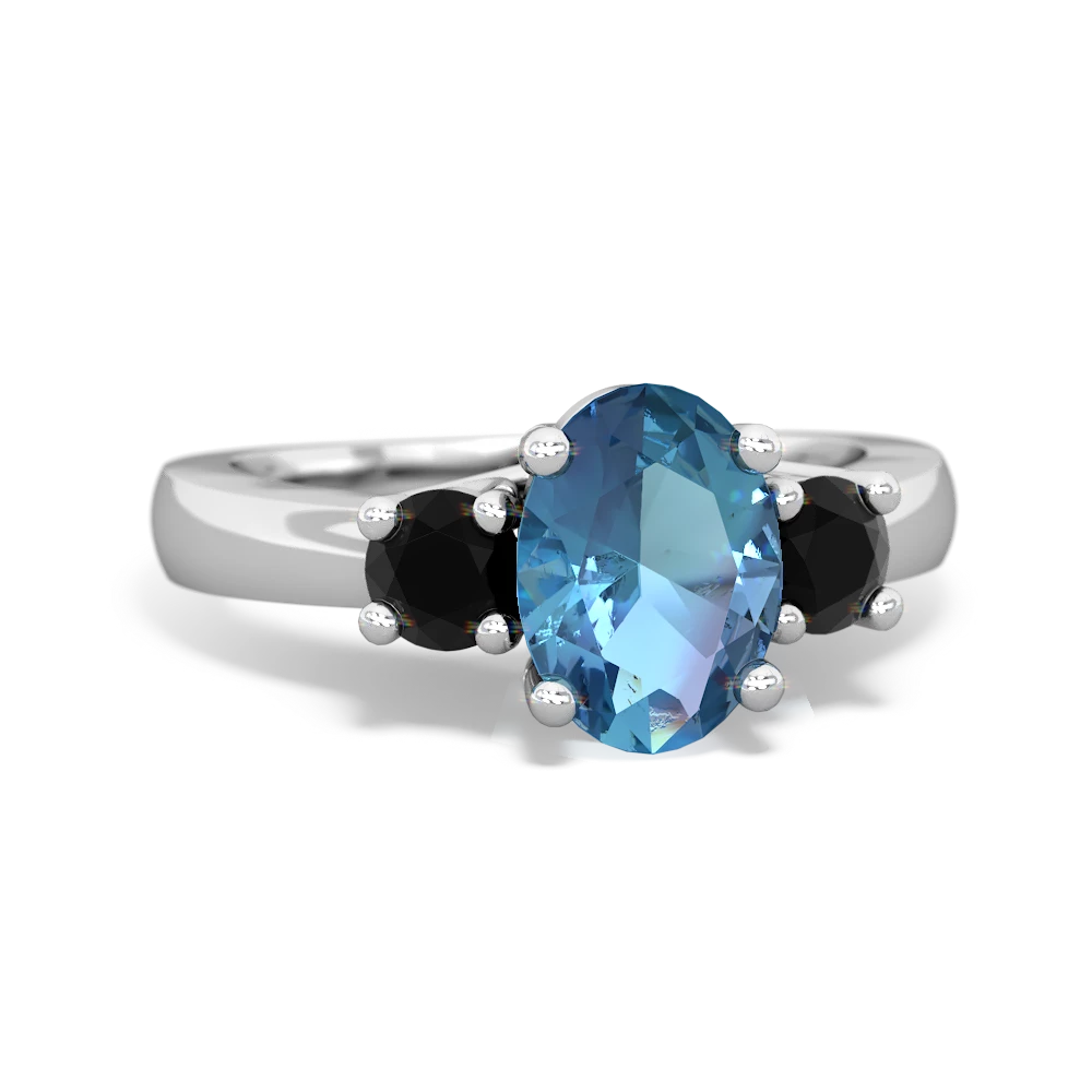 Blue Topaz Three Stone Oval Trellis 14K White Gold ring R4024