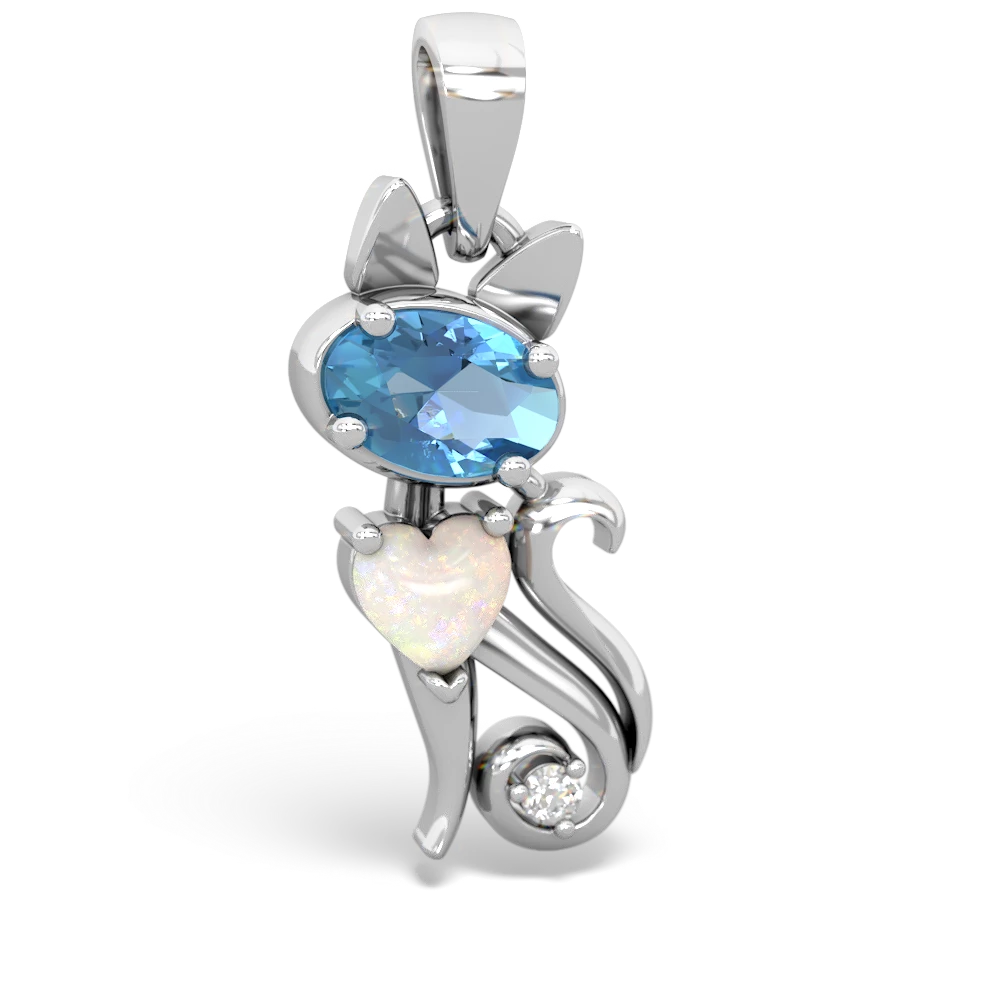 Blue Topaz Kitten 14K White Gold pendant P5780