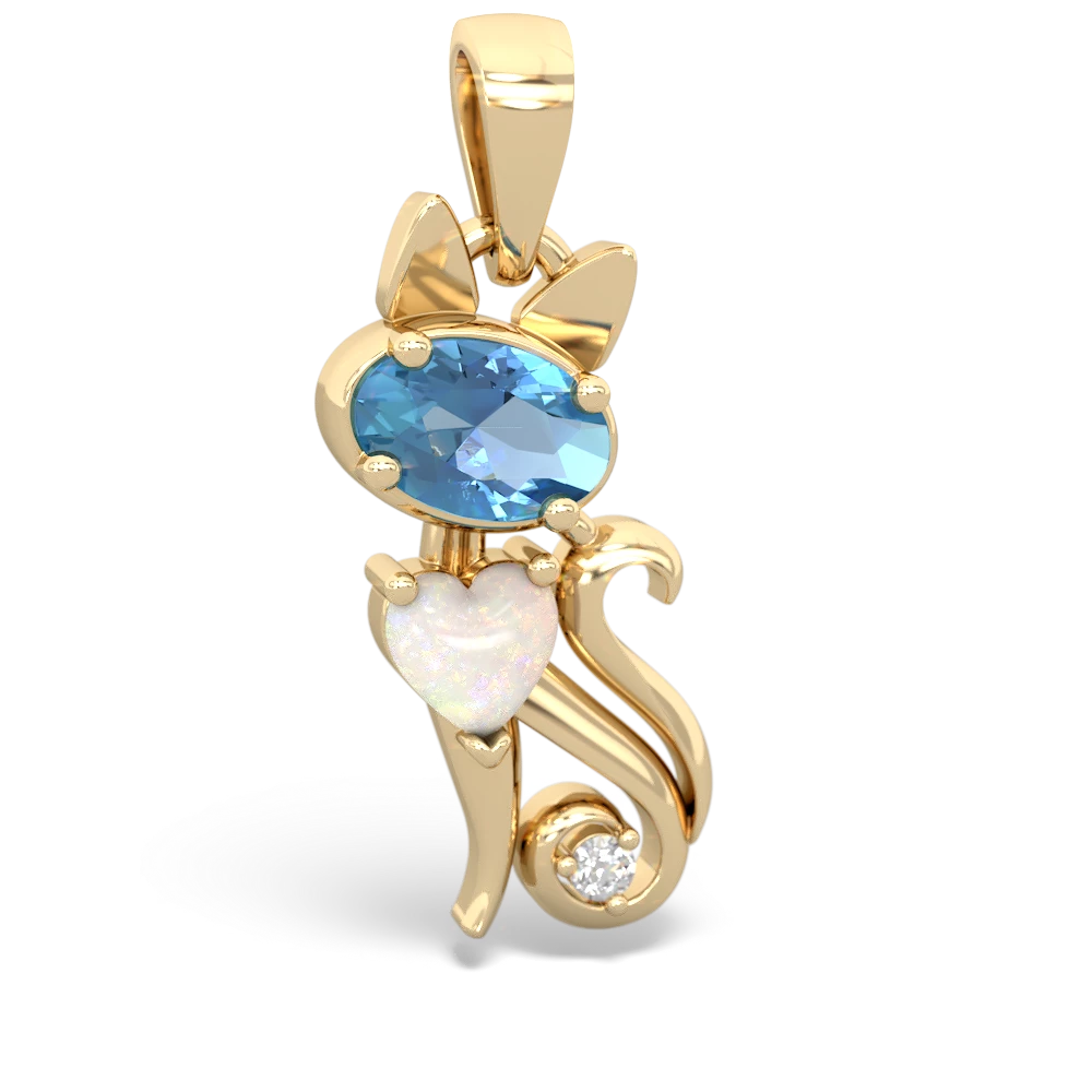 Blue Topaz Kitten 14K Yellow Gold pendant P5780