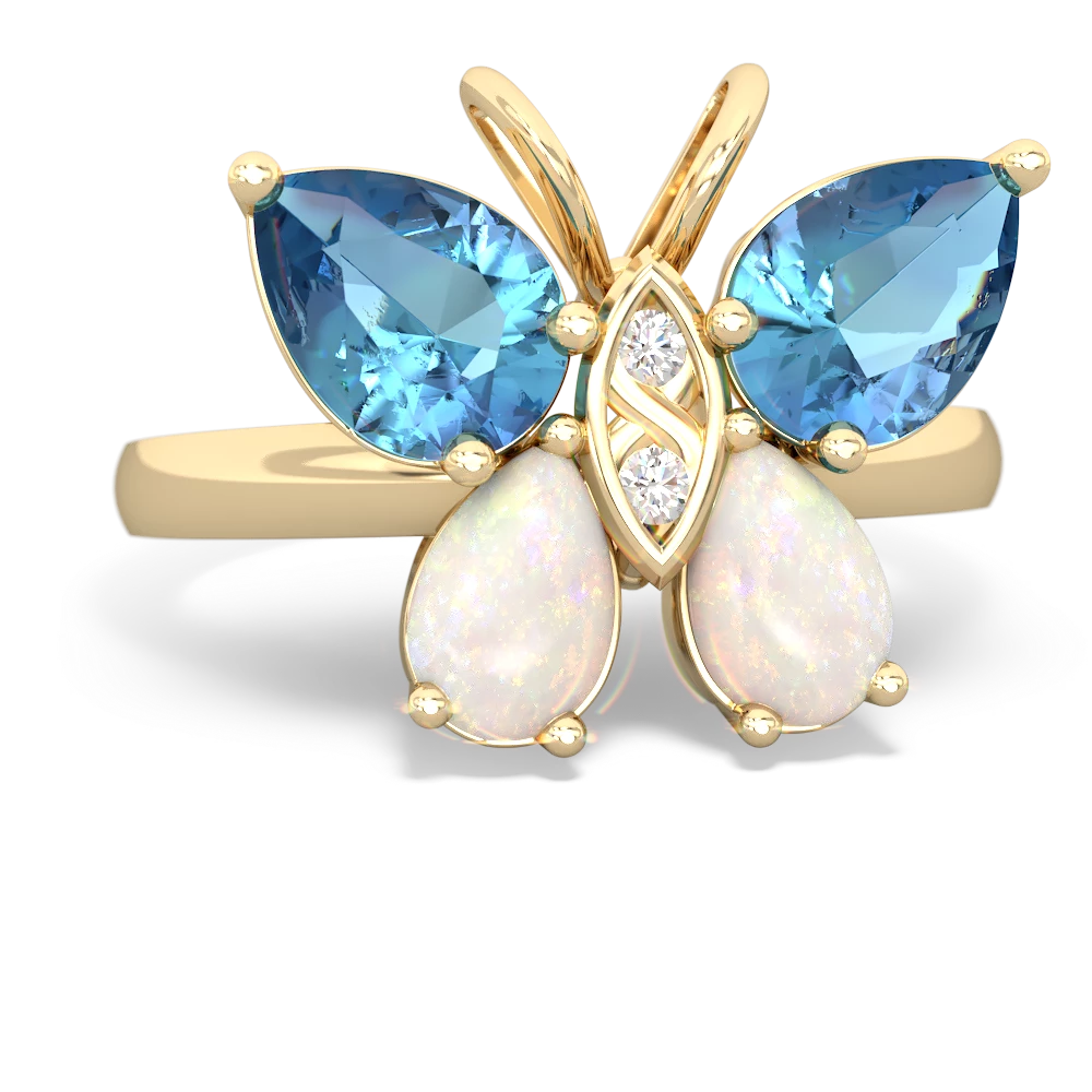 Blue Topaz Butterfly 14K Yellow Gold ring R2215