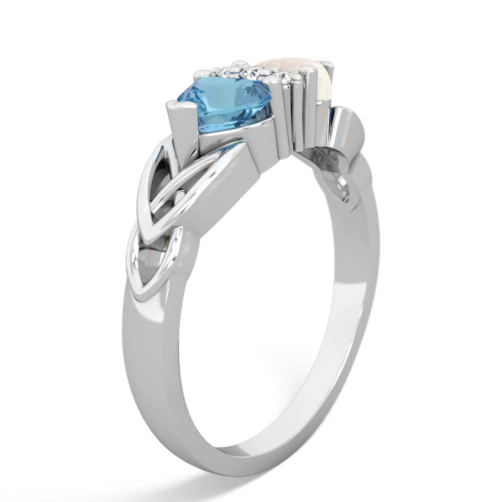 Blue Topaz Celtic Knot Double Heart 14K White Gold ring R5040