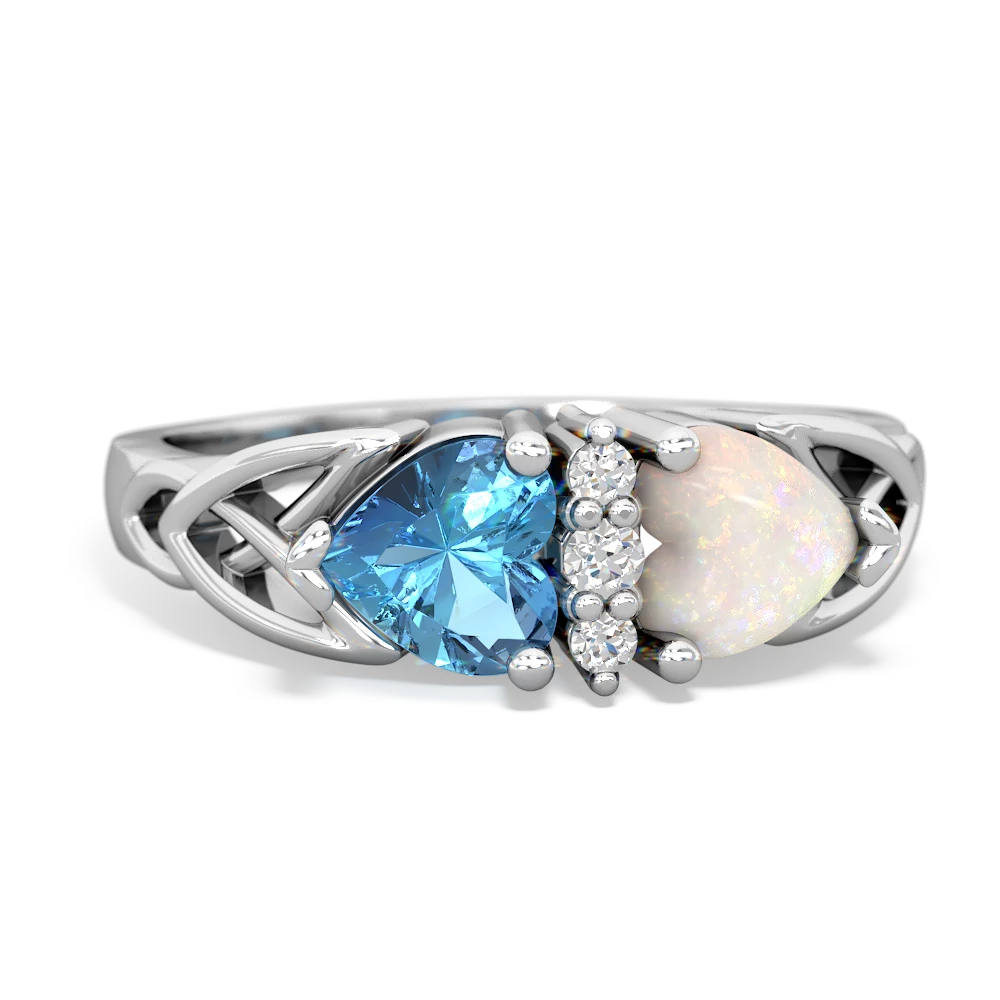 Blue Topaz Celtic Knot Double Heart 14K White Gold ring R5040