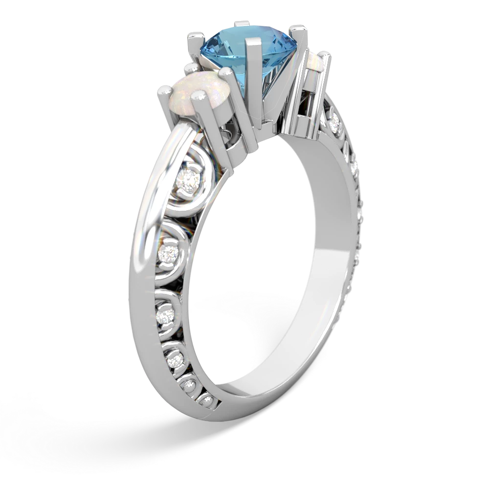 Blue Topaz Art Deco Eternal Embrace Engagement 14K White Gold ring C2003