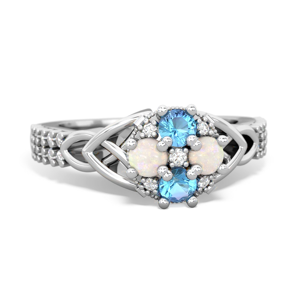 Blue Topaz Celtic Knot Cluster Engagement 14K White Gold ring R26443RD