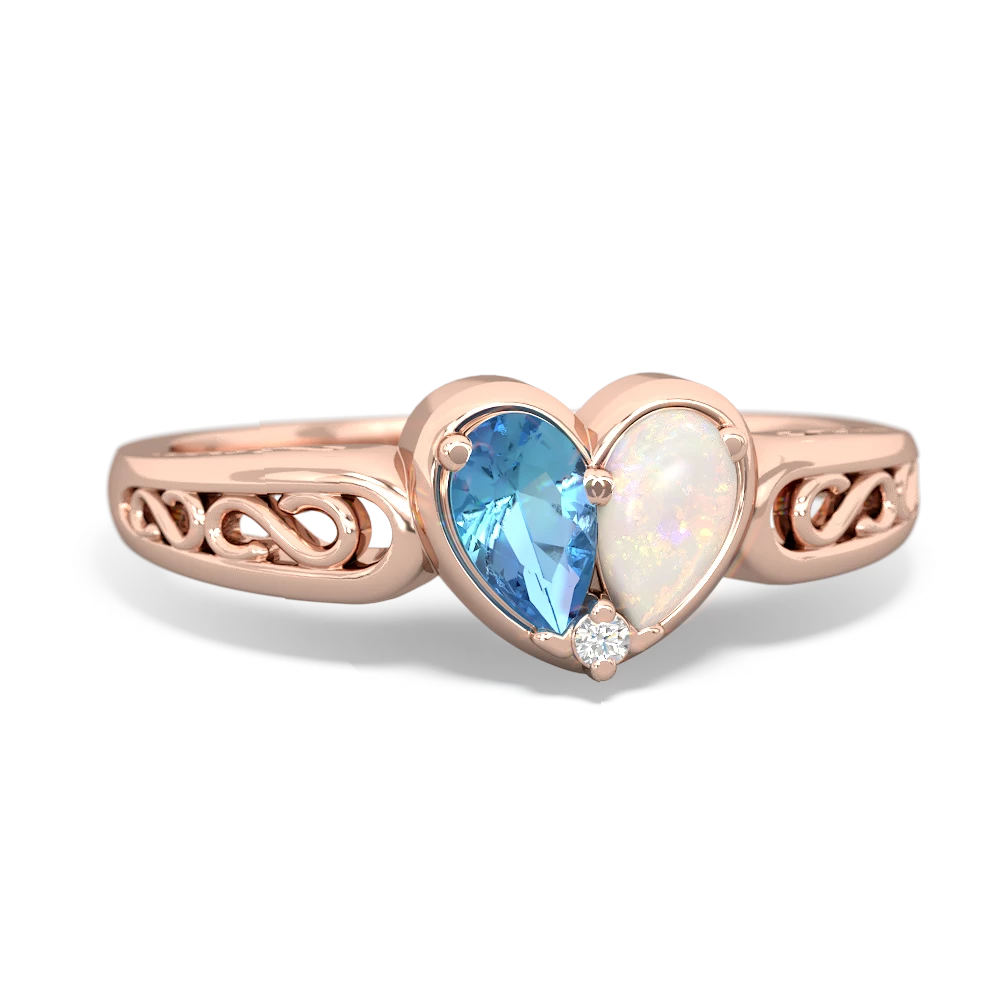 Blue Topaz Filligree 'One Heart' 14K Rose Gold ring R5070