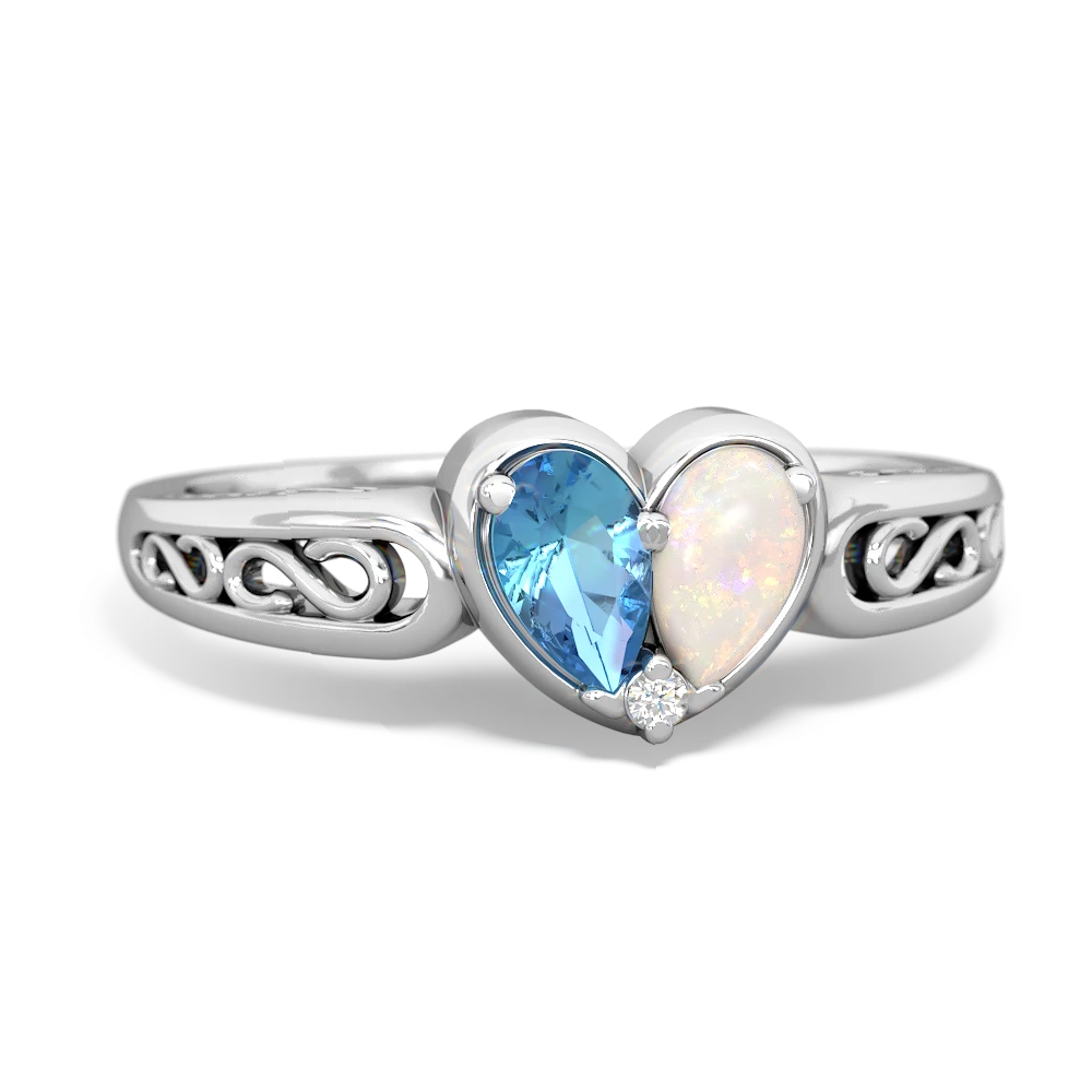 Blue Topaz Filligree 'One Heart' 14K White Gold ring R5070