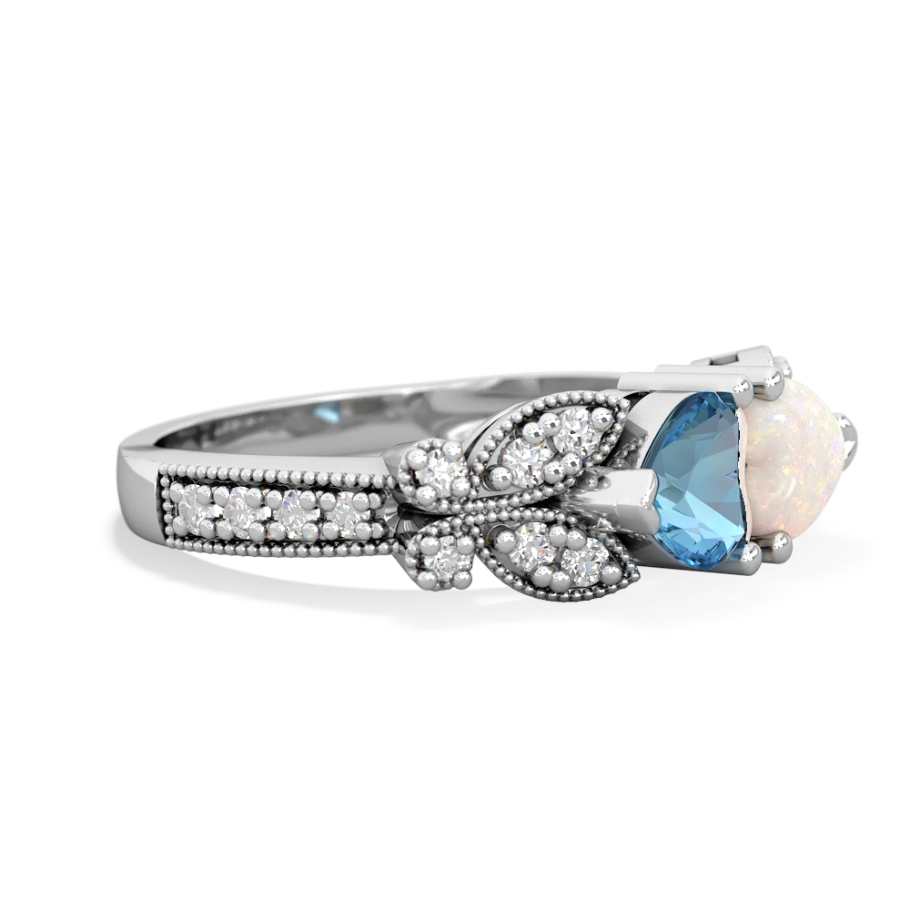 Blue Topaz Diamond Butterflies 14K White Gold ring R5601