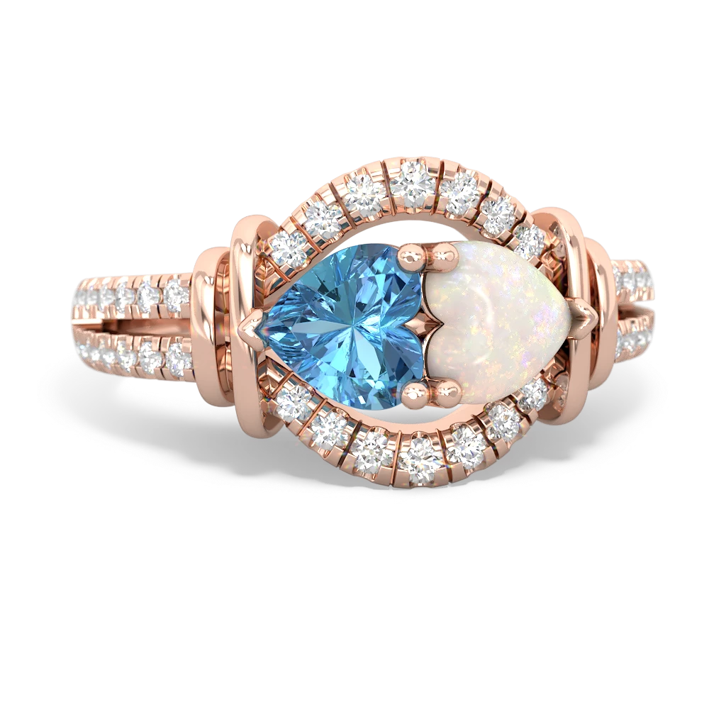 Blue Topaz Art-Deco Keepsake 14K Rose Gold ring R5630