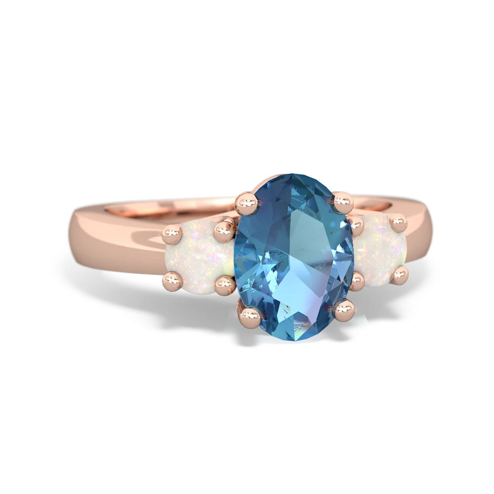 Blue Topaz Three Stone Oval Trellis 14K Rose Gold ring R4024