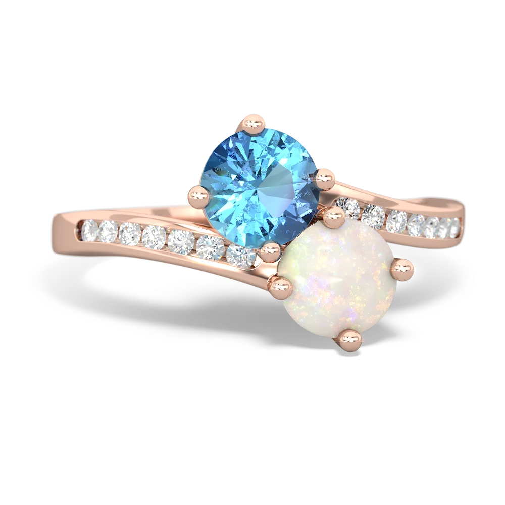 Blue Topaz Channel Set Two Stone 14K Rose Gold ring R5303