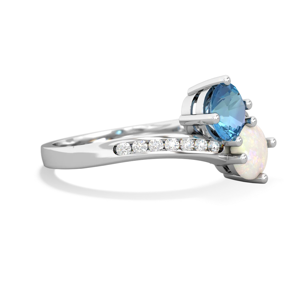 Blue Topaz Channel Set Two Stone 14K White Gold ring R5303