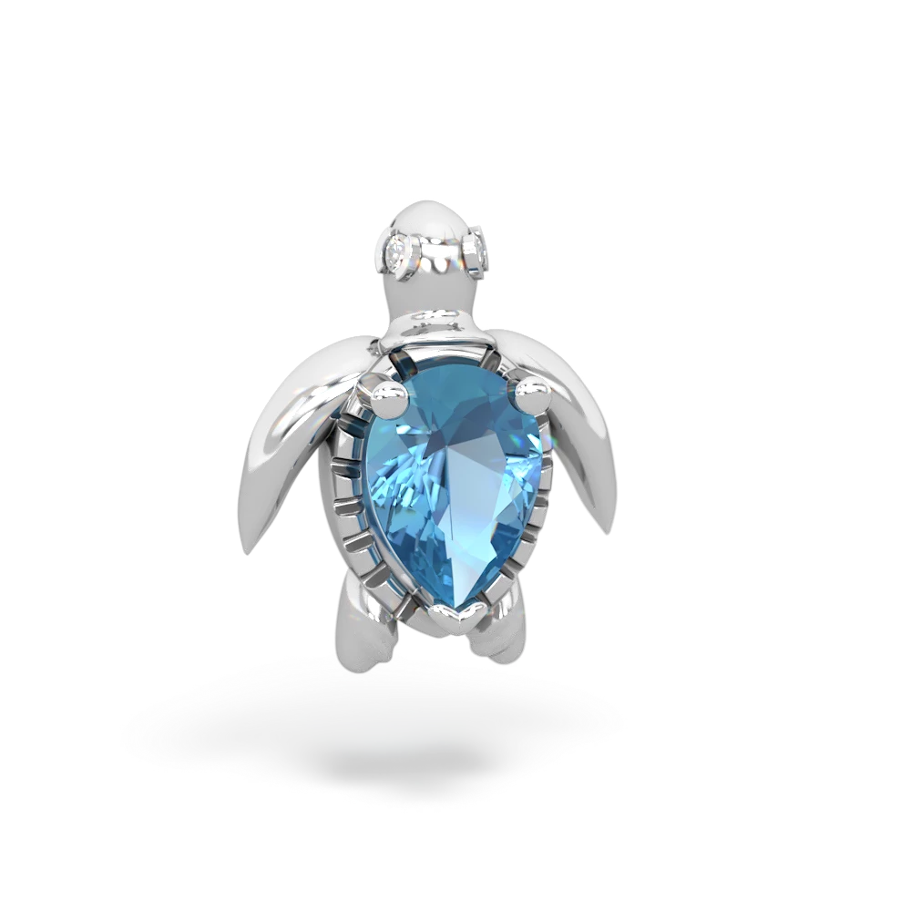 Blue Topaz Baby Sea Turtle 14K White Gold pendant P5241